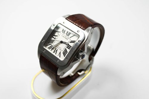Cartier Santos 100 Automatik Lederarmband Faltschliesse Uhr